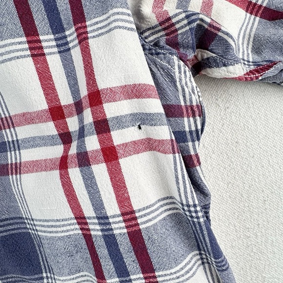 Vintage Polo Sport Ralph Lauren Men's M Red Blue Plaid Linen Blend Camp Shirt - Picture 6 of 9